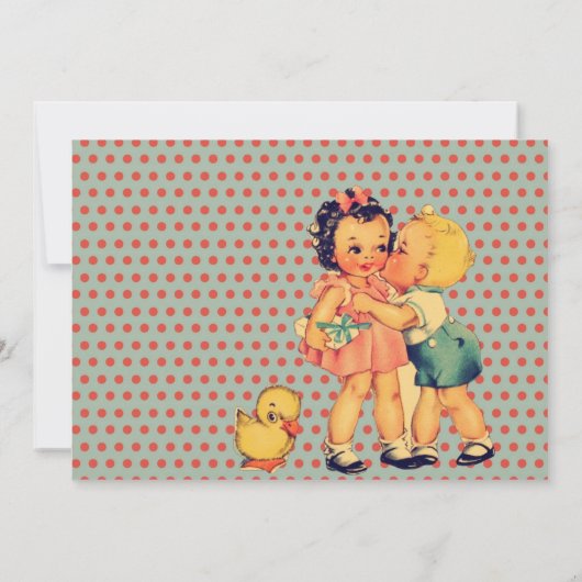 古いファッションのバレンタインのレトロの子供の誕生日のパーティー 招待状 (裏面)