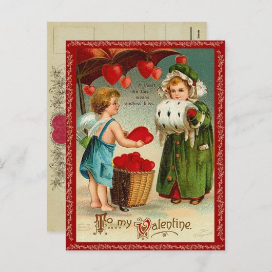 古いファッションのバレンタインの郵便はがき シーズンポストカード (正面/裏面)
