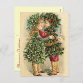 古いファッションのヒイラギはキスをするなクリスマスをからかいます シーズンポストカード (正面/裏面)
