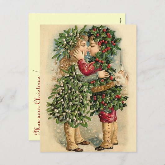 古いファッションのヒイラギはキスをするなクリスマスをからかいます シーズンポストカード (正面/裏面)