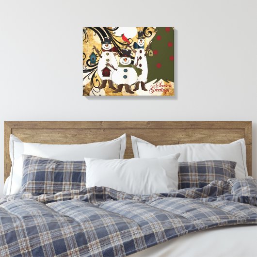 古いファッションの抽象芸術の雪だるま|の季節の挨拶 キャンバスプリント (インサイチュ (寝室))