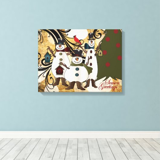古いファッションの抽象芸術の雪だるま|の季節の挨拶 キャンバスプリント (インサイチュ (ウッドフロア))