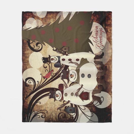 古いファッションの抽象芸術の雪だるま|の季節の挨拶 フリースブランケット (正面)
