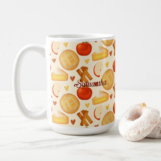 古いファッションドアップルパイと材料 コーヒーマグカップ (ドーナツ)