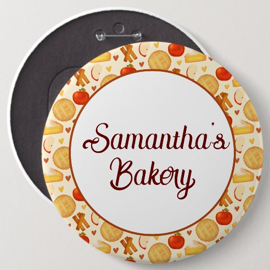 古いファッションドアップルパイと材料 缶バッジ (正面&裏面)