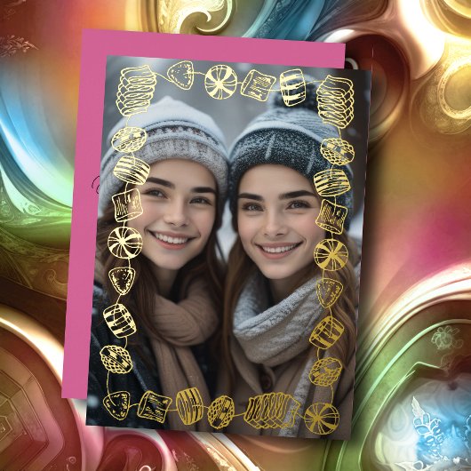 古いファッションドキャンディフレームと写真 箔シーズンカード