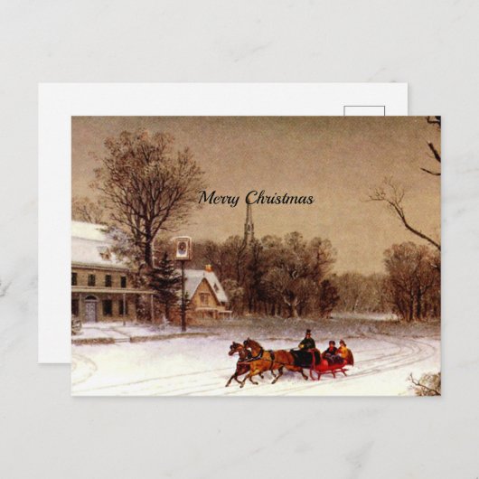 古いファッションドクリスマスそり、冬のシーン シーズンポストカード (正面/裏面)