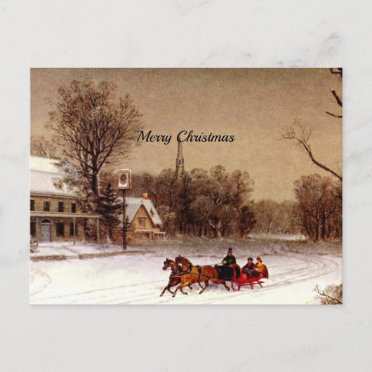 古いファッションドクリスマスそり、冬のシーン シーズンポストカード (正面)