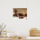 古いファッションドクリスマスそり、冬のシーン ポスター (キッチン)