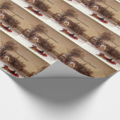 古いファッションドクリスマスそり、冬のシーン ラッピングペーパー (コーナー)