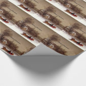 古いファッションドクリスマスそり、冬のシーン ラッピングペーパー (角)