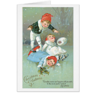 古いファッションドクリスマスアイススケートで滑る