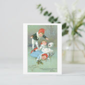 古いファッションドクリスマスアイススケートで滑る シーズンポストカード (スタンド正面)