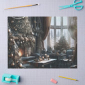 古いファッションドクリスマスシーンのギフトラップ 薄葉紙 (クラフト)