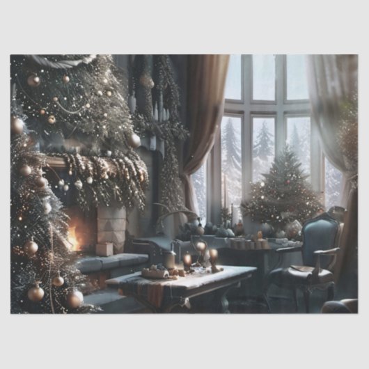 古いファッションドクリスマスシーンのギフトラップ 薄葉紙 (正面)