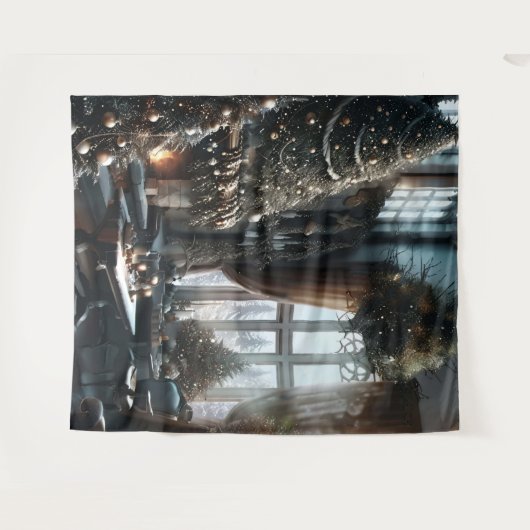 古いファッションドクリスマスシーンウォールアート タペストリー (正面(横))