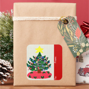 古いファッションドクリスマスツリーとスター スクエアシール