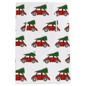 古いファッションドクリスマスツリー車の家族の伝統 ミディアムペーパーバッグ (正面)