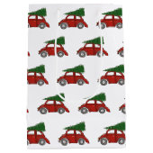 古いファッションドクリスマスツリー車の家族の伝統 ミディアムペーパーバッグ (裏面)