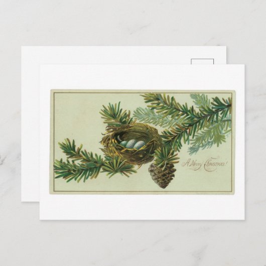 古いファッションドクリスマスパイン材 シーズンポストカード (正面/裏面)