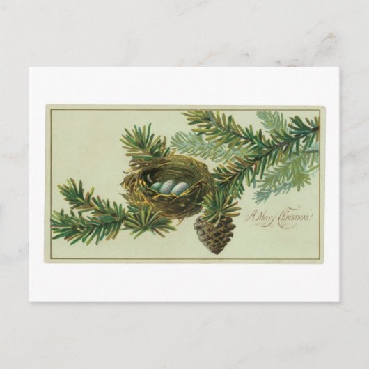 古いファッションドクリスマスパイン材 シーズンポストカード (正面)