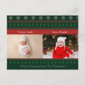 古いファッションドクリスマスレッドグリーン2子供の写真 ポストカード (正面)