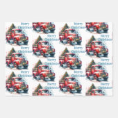 古いファッションドクリスマスヴィンテージ赤トラック ラッピングペーパーシート (正面3)