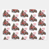 古いファッションドクリスマスヴィンテージ赤トラック ラッピングペーパーシート (正面)