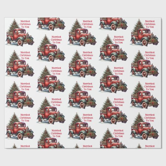 古いファッションドクリスマスヴィンテージ赤トラック ラッピングペーパー (フラット)