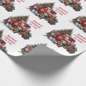 古いファッションドクリスマスヴィンテージ赤トラック ラッピングペーパー (角)