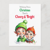 古いファッションドクリスマス小妖精や小人陽気で明るい シーズンポストカード (正面)