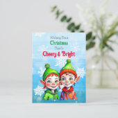 古いファッションドクリスマス小妖精や小人陽気で明るい シーズンポストカード (スタンド正面)