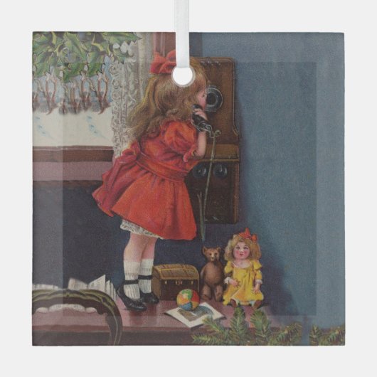 古いファッションドクリスマス電話 ガラスオーナメント (正面)