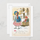 古いファッションドクリスマス、そり シーズンポストカード (正面/裏面)