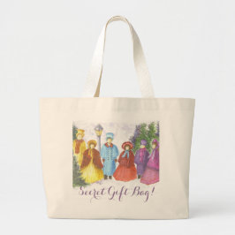 古いファッションドクリスマス・カロリングの秘密の贈り物 ラージトートバッグ