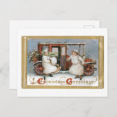 古いファッションドクリスマス、ヴィンテージ車 シーズンポストカード (正面/裏面)