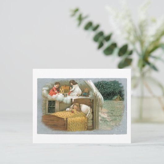 古いファッションドクリスマス、少女は夢を見ている シーズンポストカード (スタンド正面)