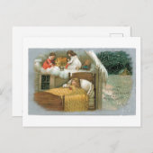 古いファッションドクリスマス、少女は夢を見ている シーズンポストカード (正面/裏面)