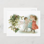 古いファッションドクリスマス、踊りの女の子 シーズンポストカード (正面/裏面)