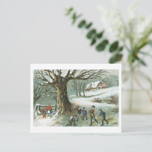 古いファッションドクリスマス、雪の風景 シーズンポストカード (スタンド正面)