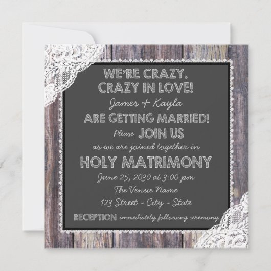 古いファッションドク素朴ルカ結婚ボード 招待状 (正面)