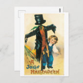 古いファッションドハロウィーン、かかしと子供 ポストカード (正面/裏面)