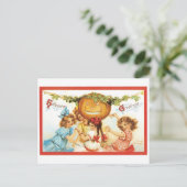 古いファッションドハロウィーン、カボチャの女の子 ポストカード (スタンド正面)