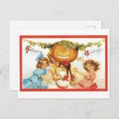 古いファッションドハロウィーン、カボチャの女の子 ポストカード (正面/裏面)