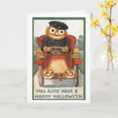 古いファッションドハロウィーン、パンプキンドライバー カード (黄色い花)