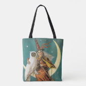 古いファッションドハロウィーン、フクロウの魔女 トートバッグ (裏面)