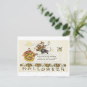 古いファッションドハロウィーン、フクロウの魔女 ポストカード (スタンド正面)