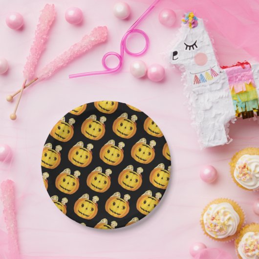 古いファッションドハロウィーン、子供たちのかぼちゃ ペーパープレート (パーティー)