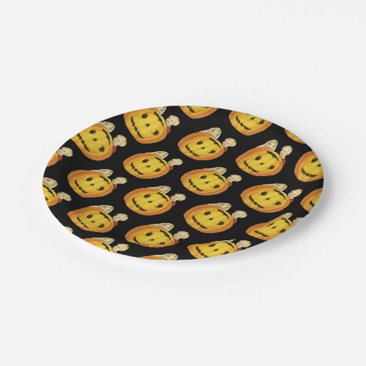 古いファッションドハロウィーン、子供たちのかぼちゃ ペーパープレート (アングル)