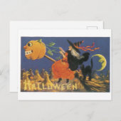 古いファッションドハロウィーン、魔女 ポストカード (正面/裏面)